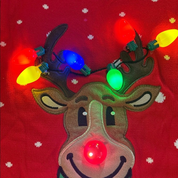 Light up Red Reindeer Christmas Sweater Holiday, Ugly Christmas sweater Size L - Picture 2 of 6